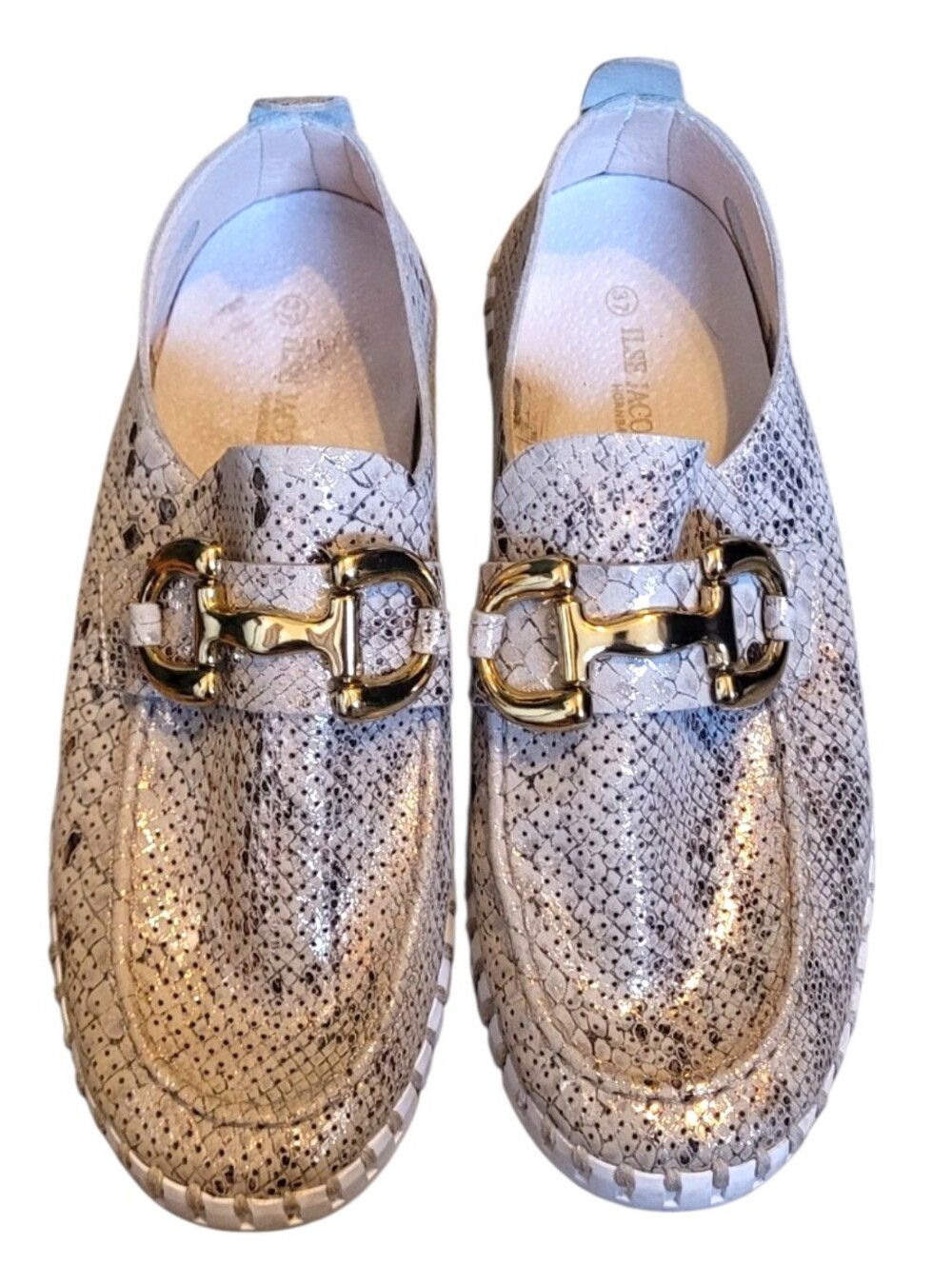 Ilse Jacobsen Metallic Python-Print Loafer Size 37/US 6.5